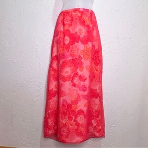 Vintage y2k Style Bright Pink Floral Slip Skirt Sheer Overlay Women's 12